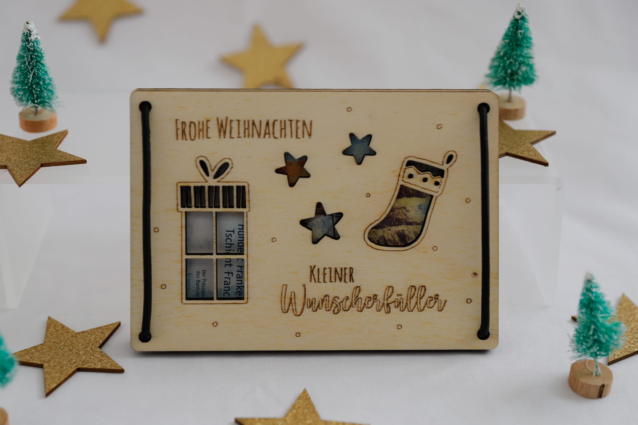 Holzgeschenkkarte "Frohe Weihnachten"