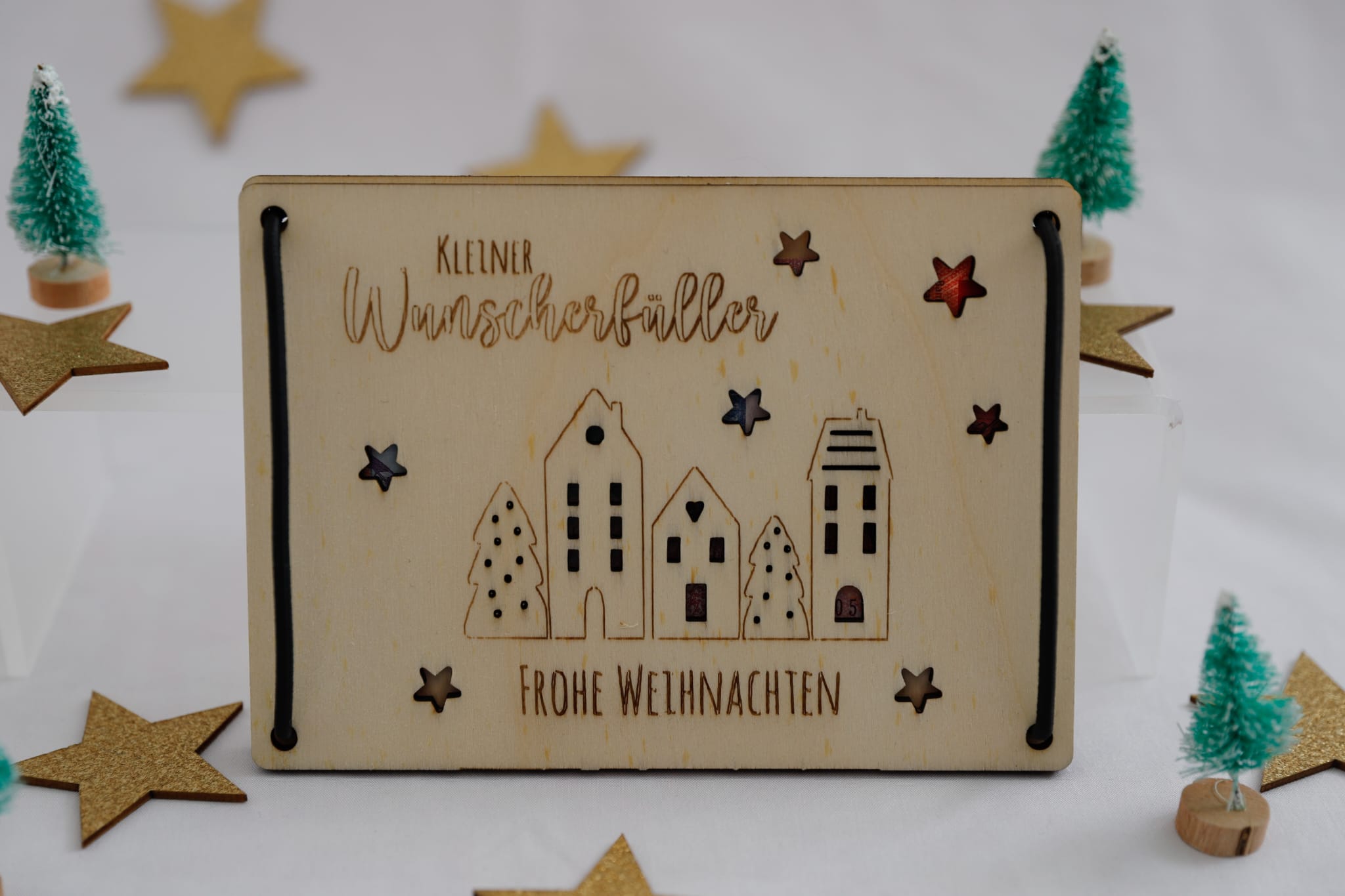 Holzgeschenkkarte "Frohe Weihnachten Stadt"