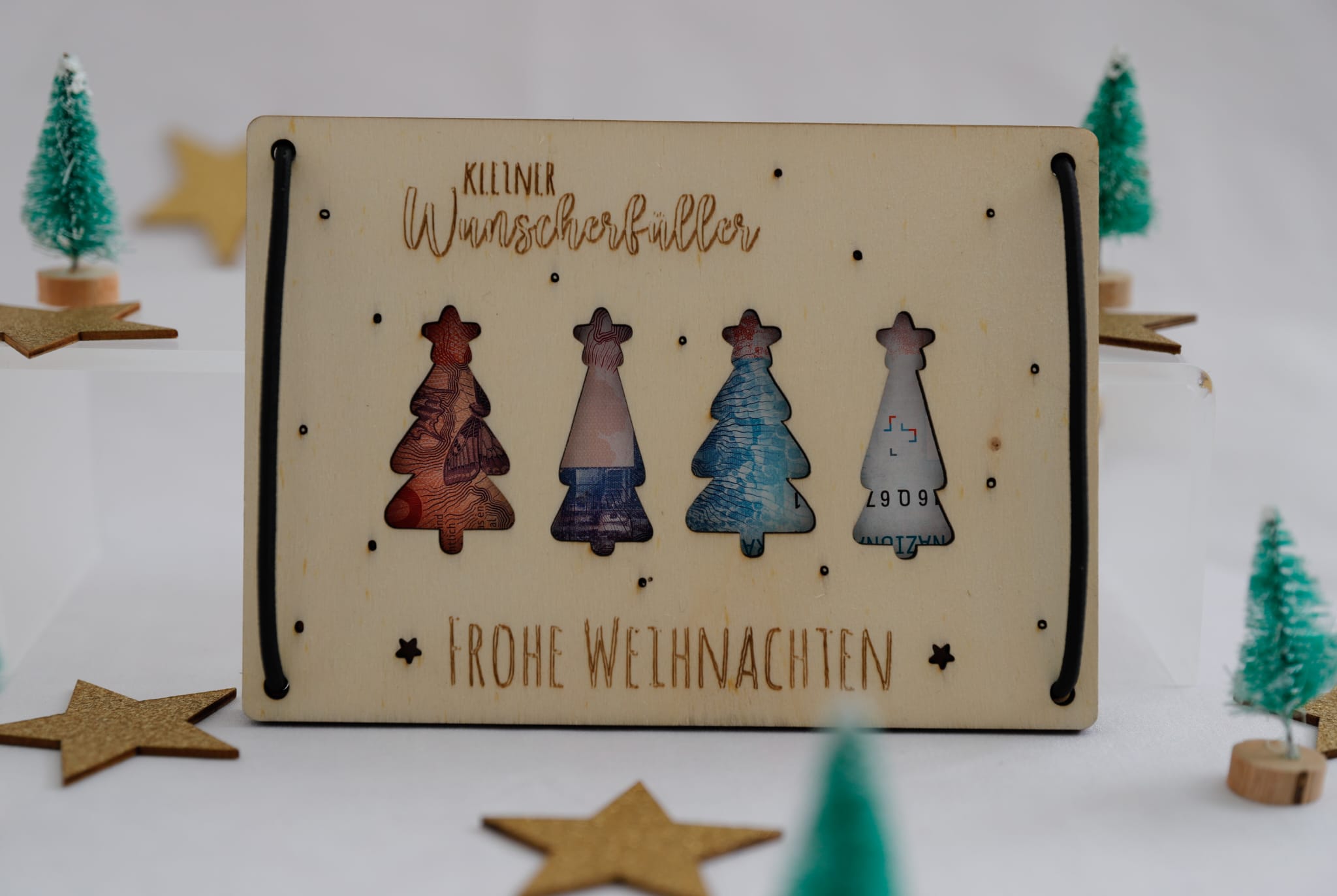 Holzgeschenkkarte "Frohe Weihnachten Tanne"